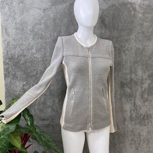 IRO Clever Wool Blend Leather Trim Jacket women’s 38 Gray/Ivory Full zip pockets